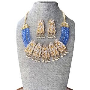Indian Blue Stone Studded Necklace with Earrings